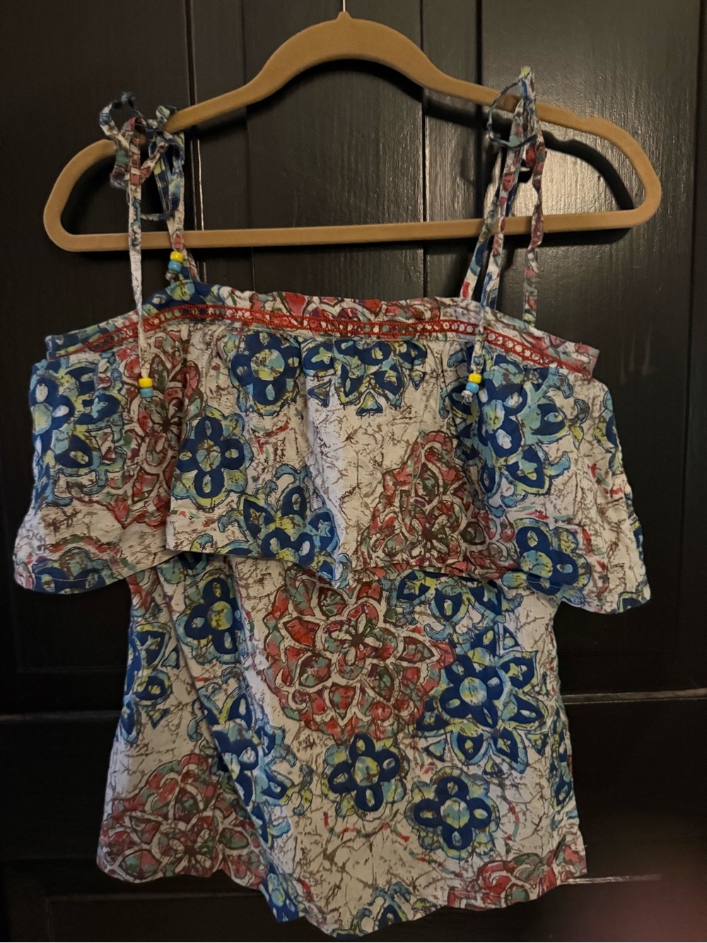 Roxy Floral Off-Shoulder Camisole in Blue, Red, Cream